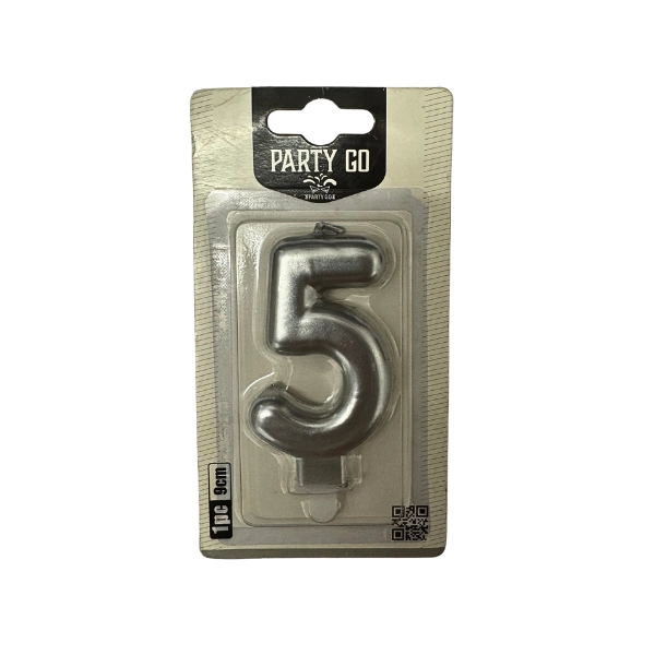 Candela Numero 5 Argento Metallizzato – Party GO