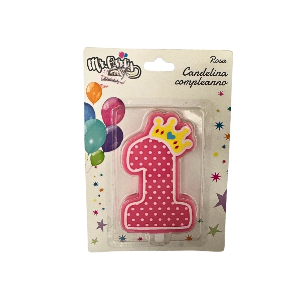 Candelina Numero 1 Rosa con Corona – Primo Compleanno