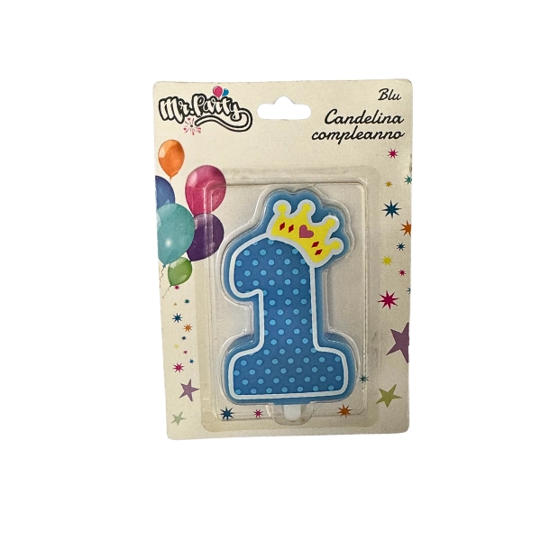 Candelina Numero 1 Blu con Corona – Primo Compleanno