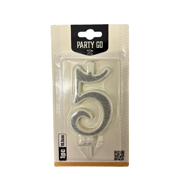 Candela Numero 5 Argento Glitter – 10,5 cm