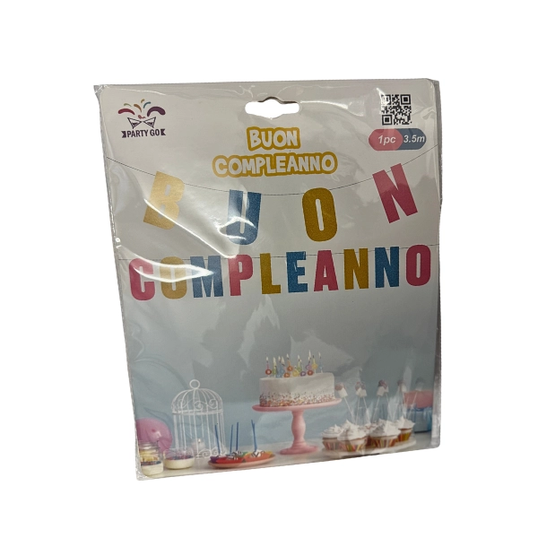 Festone “Buon Compleanno” Glitter Multicolore – 3,5 Metri – PartyGo