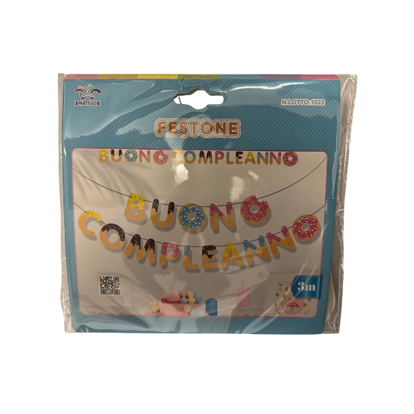 Festone “Buon Compleanno” con Donuts e Colori Pastello – 3 Metri – PartyGo