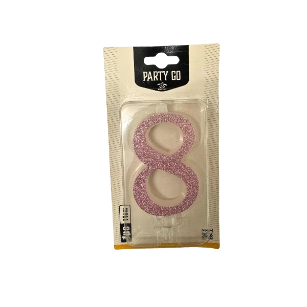 Candela Numero 8 Rosa Glitterata – Party GO