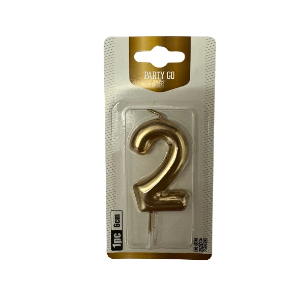 Candela Numero 2 Oro 6cm – Party GO