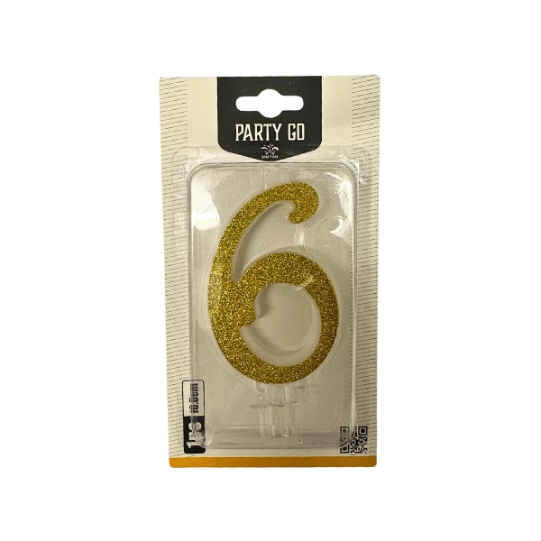 Candela Numero 6 Oro Glitterata – Party GO