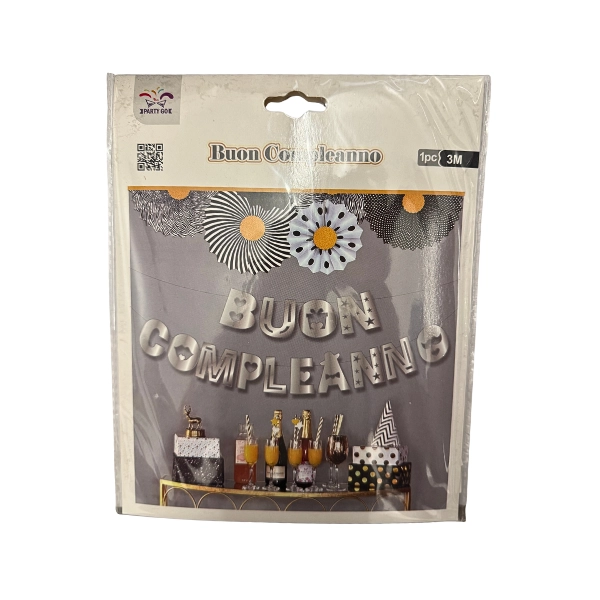 Festone “Buon Compleanno” Argento – Elegante – 3 Metri – PartyGo