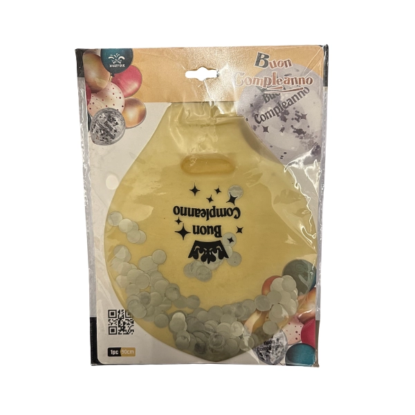 Palloncino Trasparente con Coriandoli e Scritta “Buon Compleanno” – 90 cm – 1 Pezzo – PartyGo