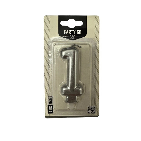 Candela Numero 1 Argento 9cm – Party GO