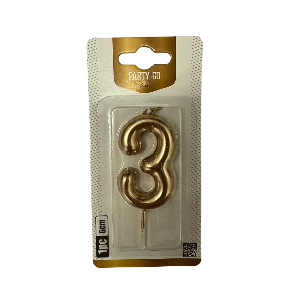 Candela Numero 3 Oro 6cm – Party GO