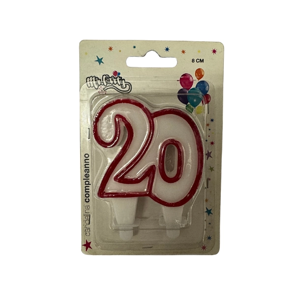 Candela Numero 20 Bianco e Rosso 8cm – Mr. Party