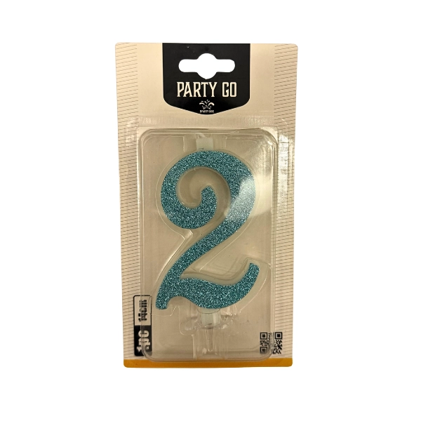 Candela Numero 2 Azzurra Glitterata – Party GO