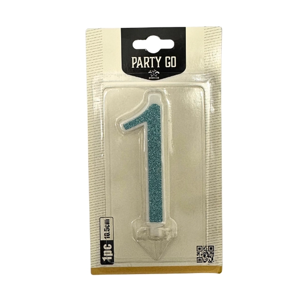 Candela Numero 1 Azzurra Glitterata – Party GO