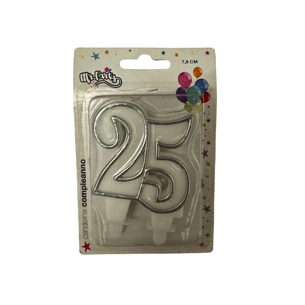Candela Numero 25 Argento 7,8cm – Mr. Party