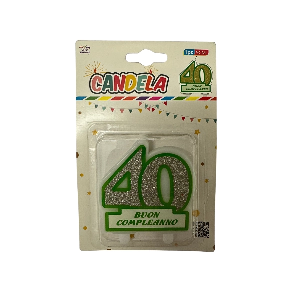 Candela Numero 40 Verde con Glitter – Buon Compleanno – 9cm