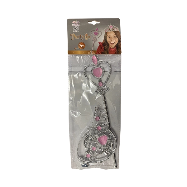 Set Accessori Principessa con Bacchetta, Corona e Gioielli – 5 Pezzi – PartyGo