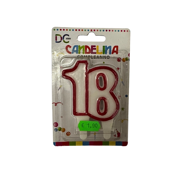 Candela Numero 18 con Bordo Rosso – Compleanno – 8cm