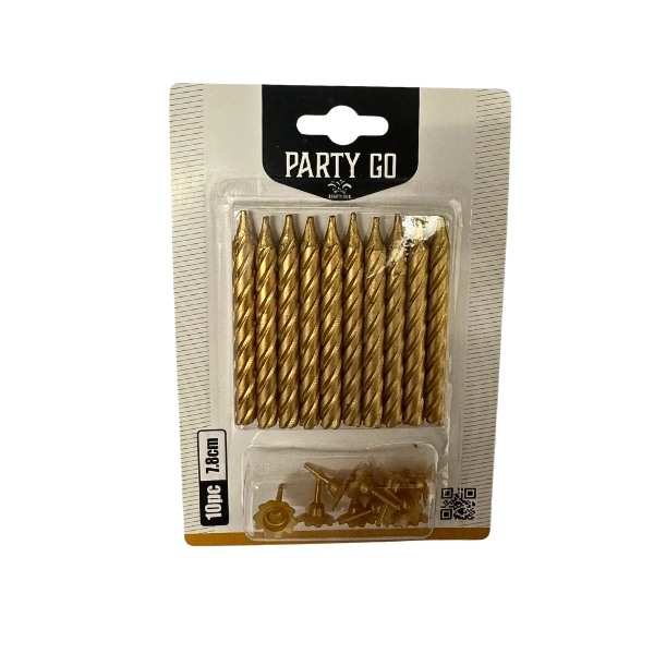 Candeline Dorate a Spirale – Set 10 pezzi (7,8cm)
