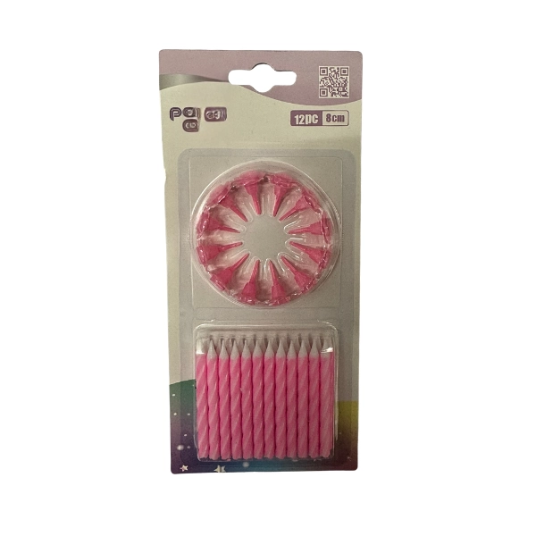 Candeline Rosa con Supporti – Set 12 Pezzi 8cm