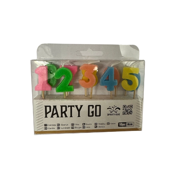 Candeline Colorate Numeri 0–9 – Set da 10 pz (8cm) – PARTY GO
