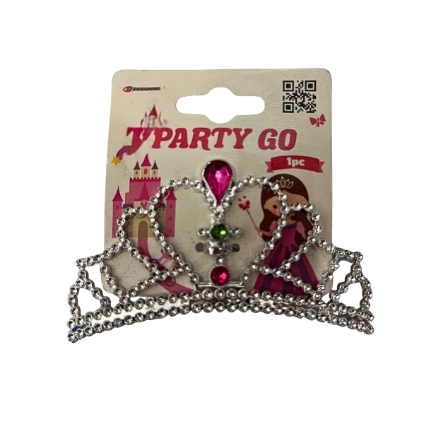 Tiara Principessa con Gemme Rosa e Verdi – PartyGo – 1 Pezzo