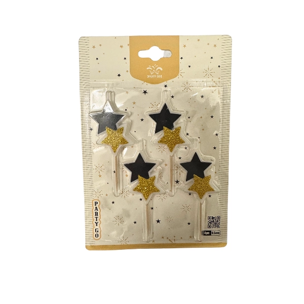 Candeline Doppia Stella Nero e Oro Glitter – Set 5 pezzi