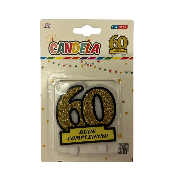 Candela “60 Buon Compleanno” con Glitter Oro – 9 cm – PARTY GO