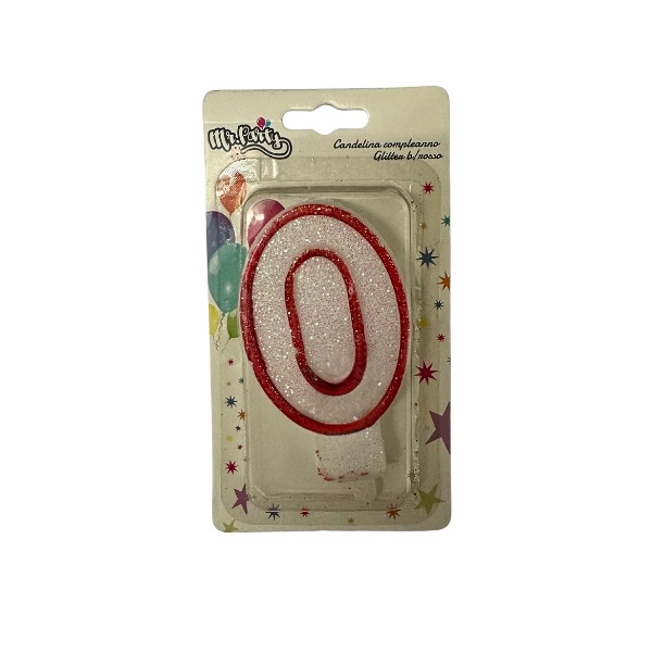 Candela Numero 0 Glitter Bianco e Rosso – Mr. Party – 7cm