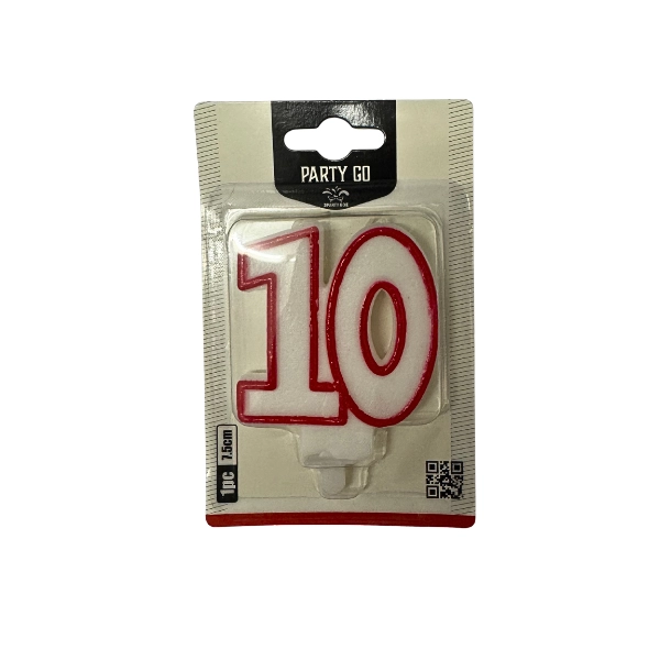 Candela Numero 10 Bianco e Rosso – Party GO – 7,5cm