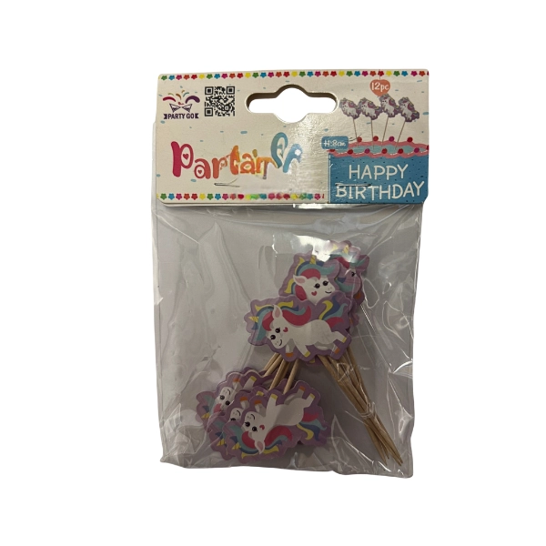 Topper per Dolci Unicorno – 12 Pezzi – PartyGo – Happy Birthday